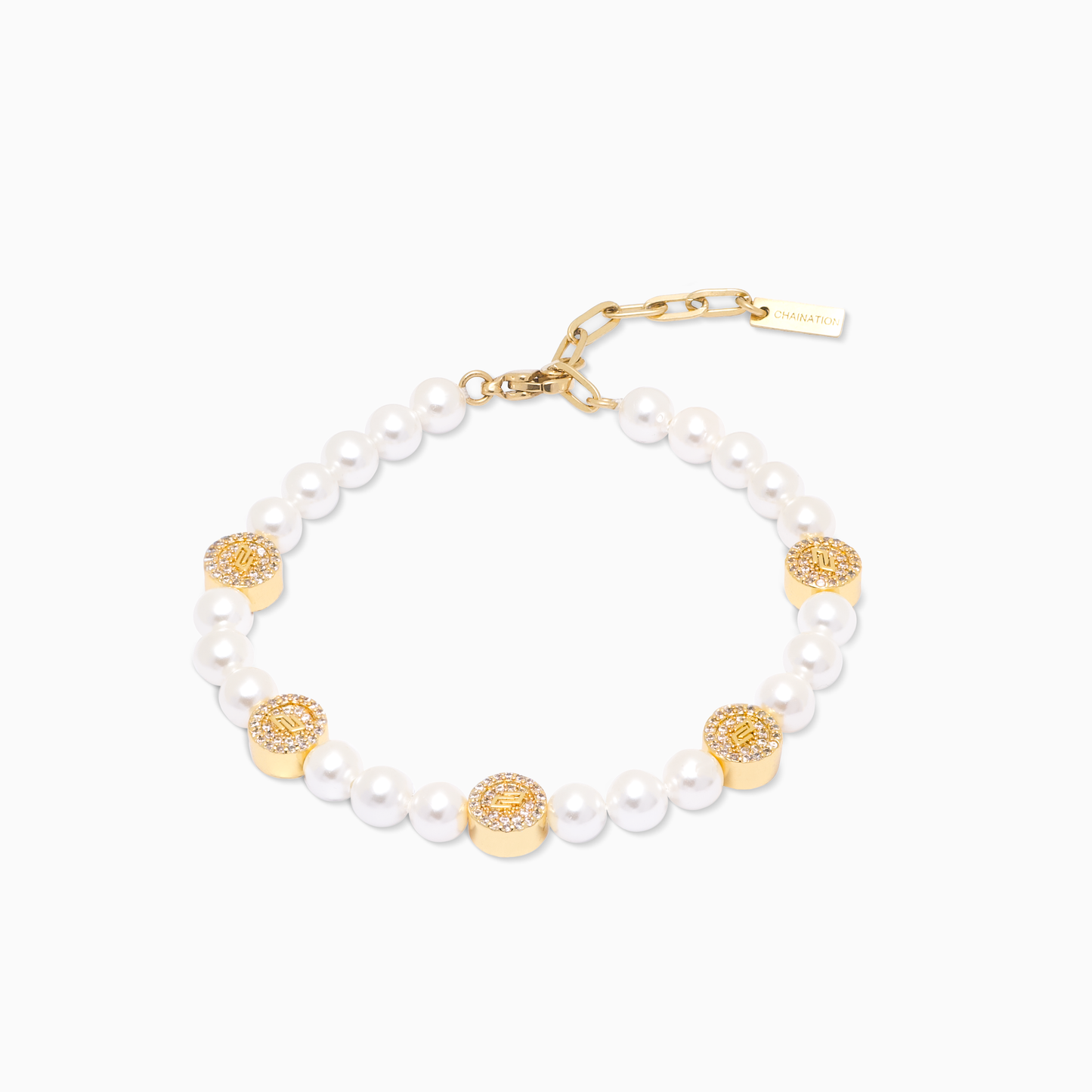 Gold Monogram Pearl Bracelet