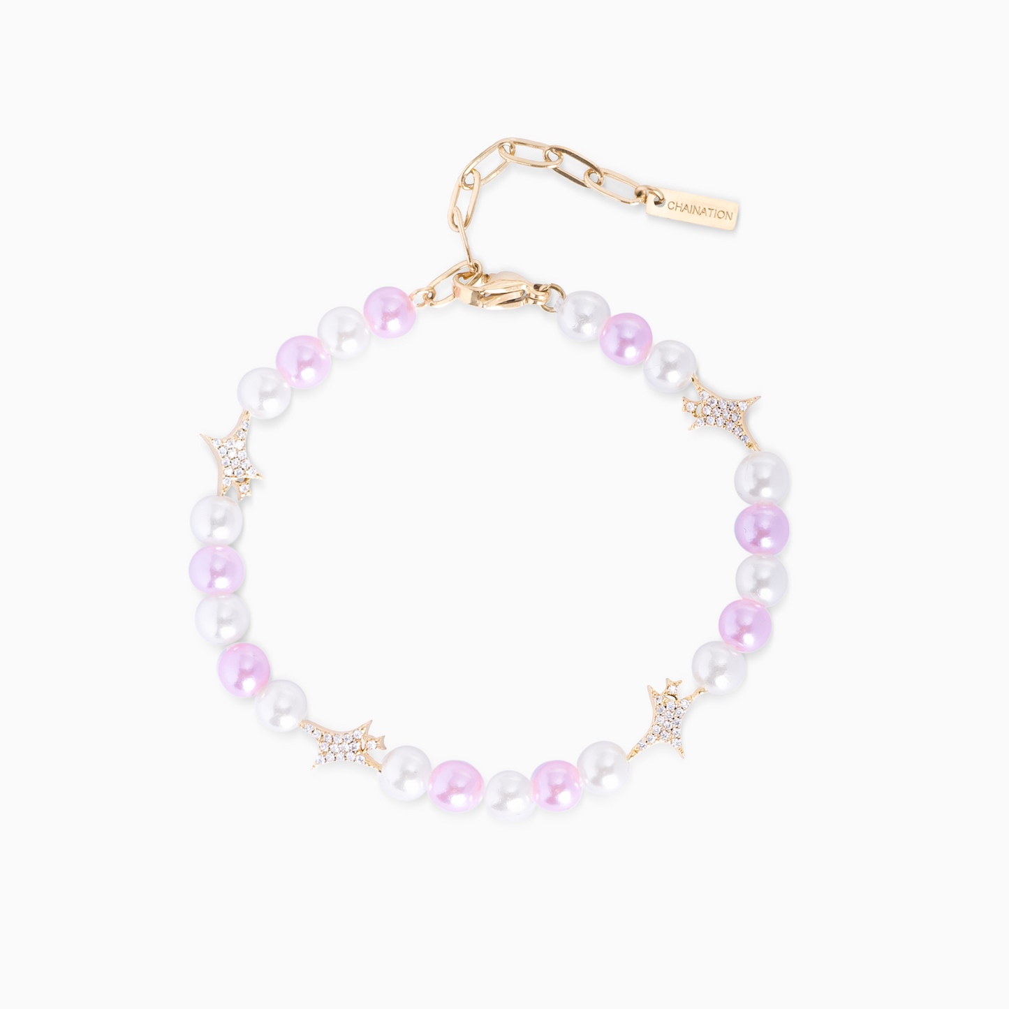 Bracelet perlé Signature Doré - Blanc et Rose