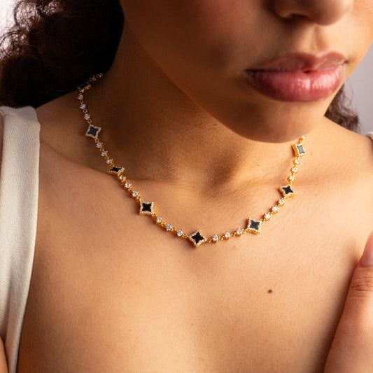 Gold Flower Tennis Chain - Black