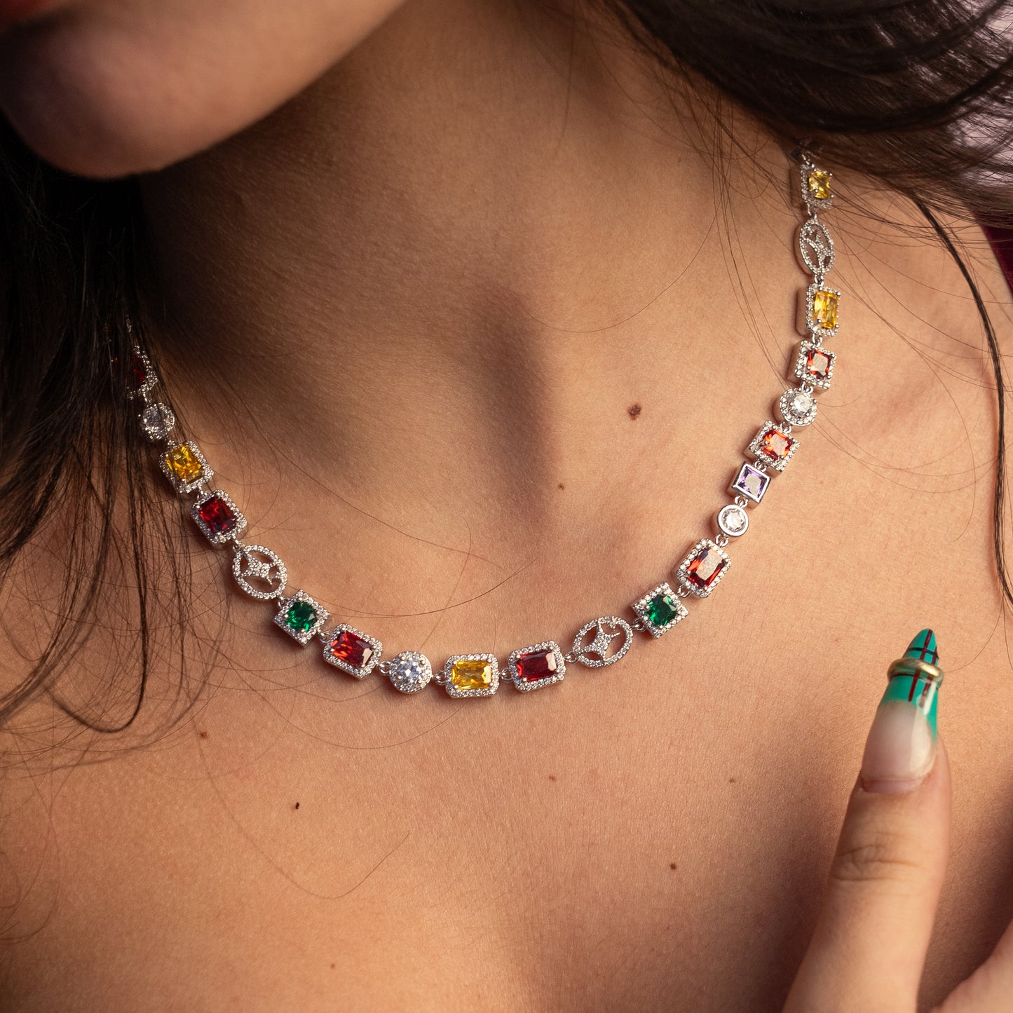 Multi Gemstone Chain 8 mm Silver