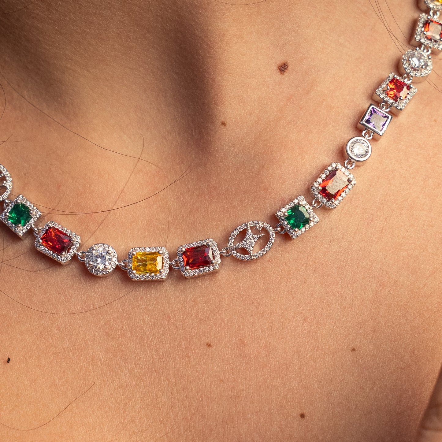 Multi Gemstone Chain 8 mm Silver