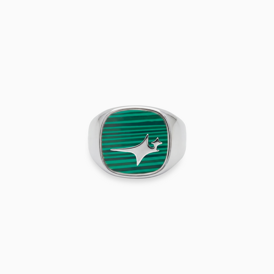 Raw Ring Silver - Green Pattern