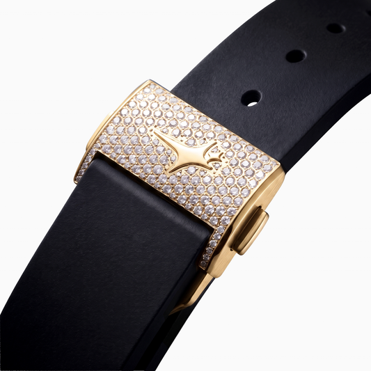 Iced ASON1 Doré - Cadran Blanc & Bracelet Rubber - Moissanite VVS