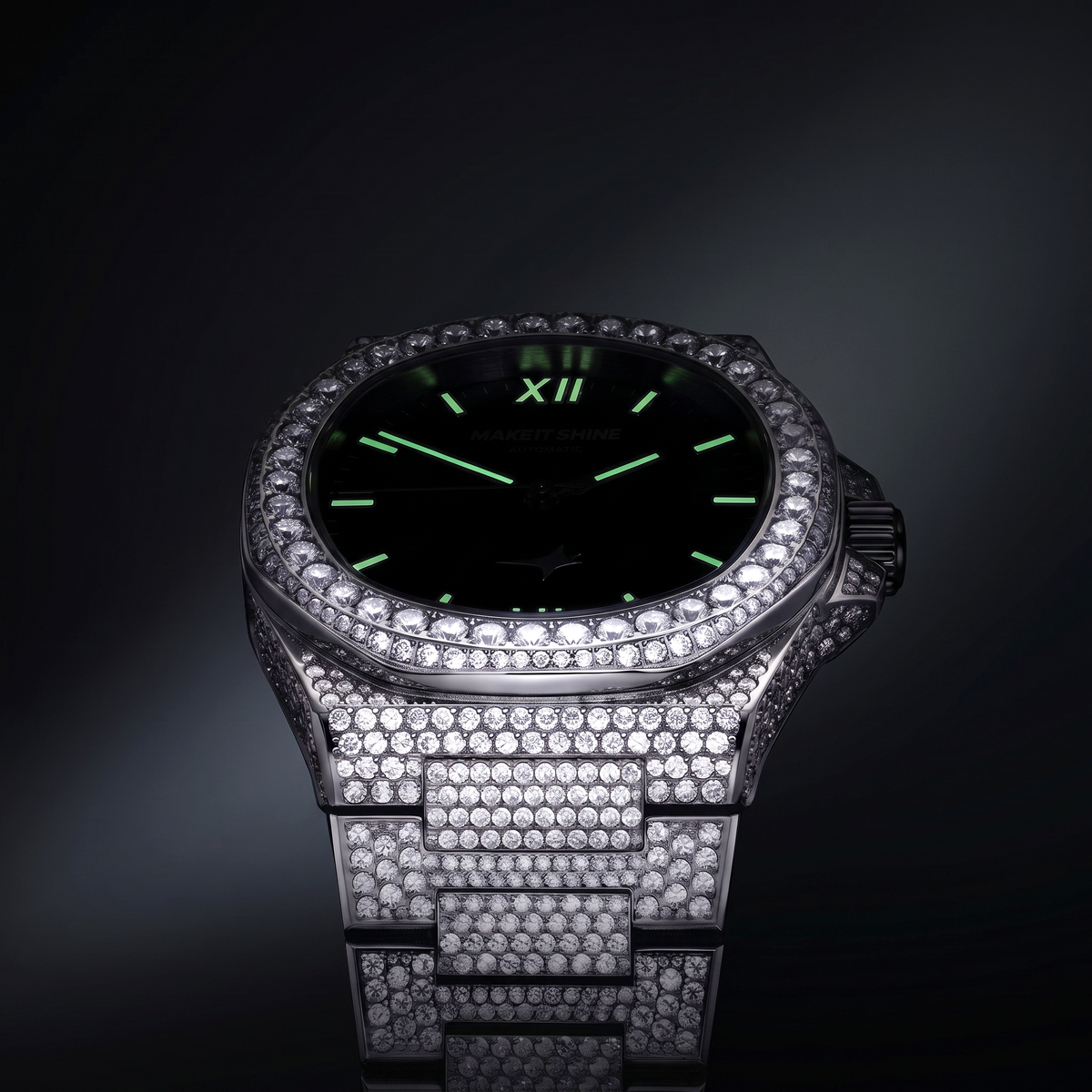 Iced ASON1 - Black Dial & 316L Stainless Steel Bracelet - VVS Moissanite