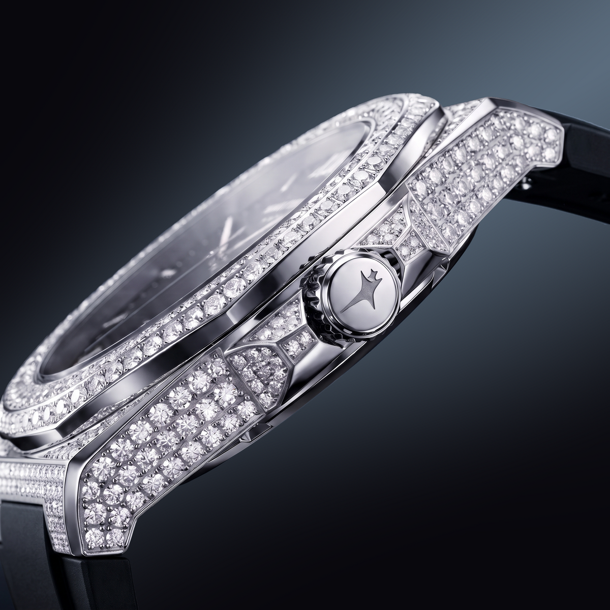 Iced ASON1 - Cadran Noir & Bracelet Rubber - Moissanite VVS