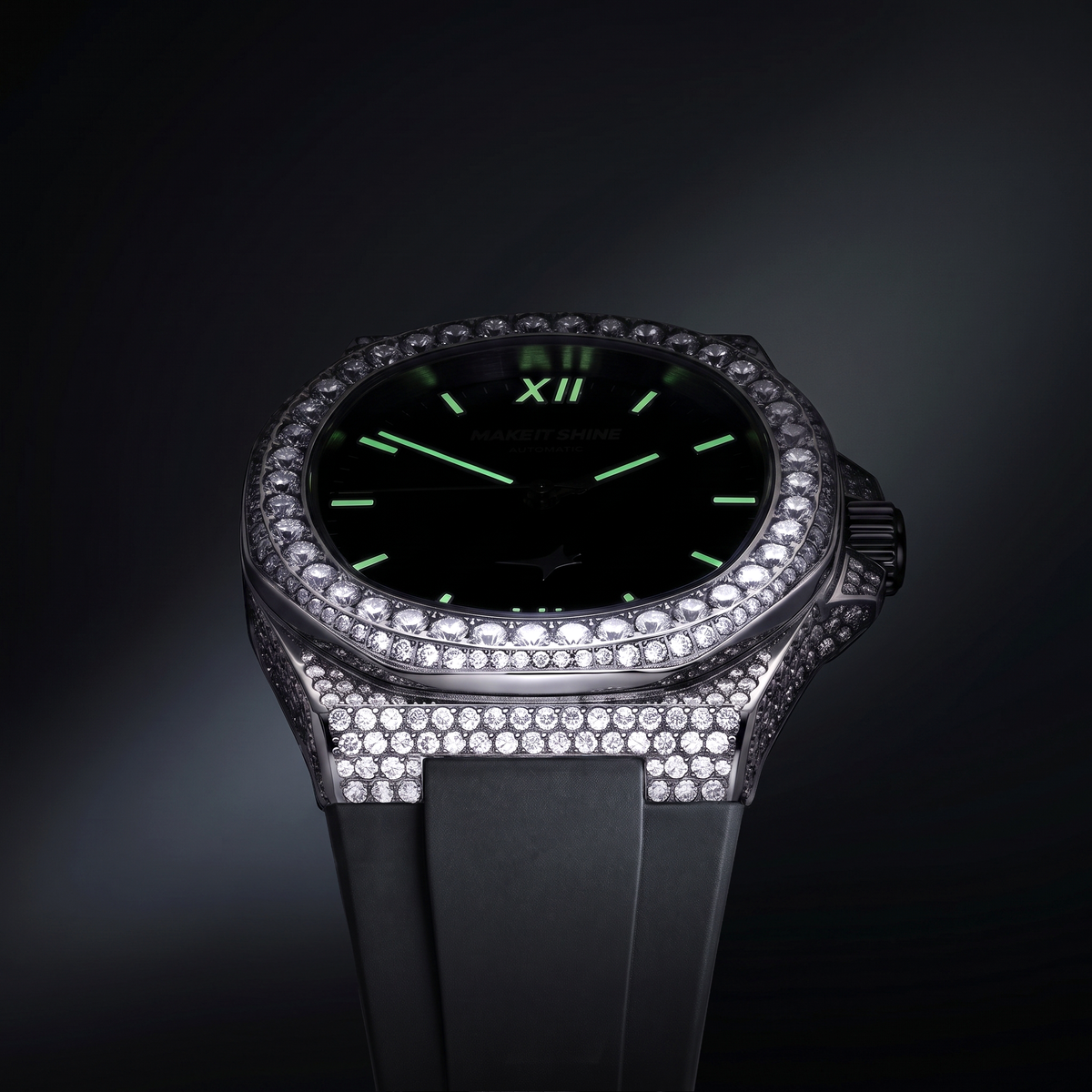 Iced ASON1 - Cadran Noir & Bracelet Rubber - Moissanite VVS