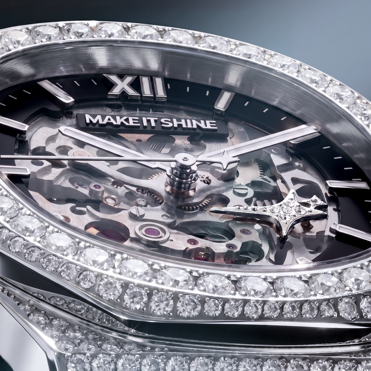 Iced ASON1 - Skeleton Dial & Rubber Strap - VVS Moissanite