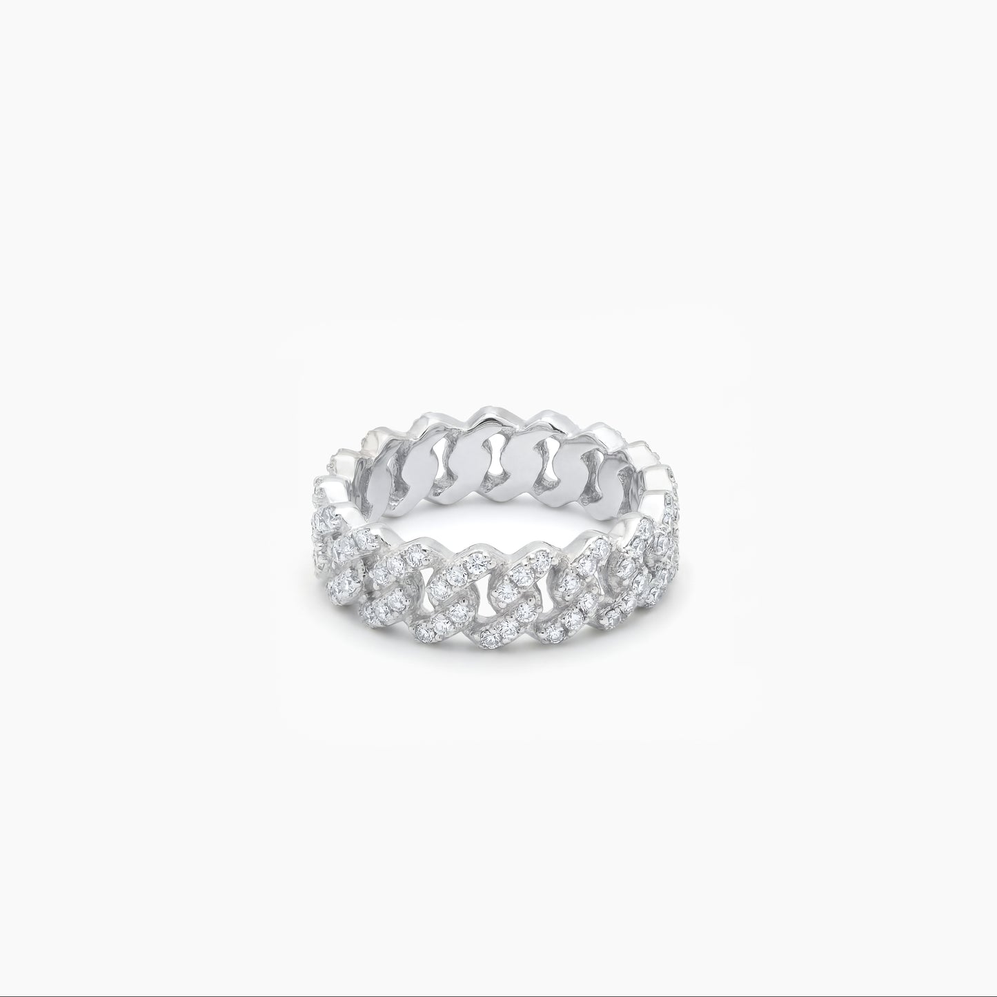 Slim Iced Cuban Link Ring Silver
