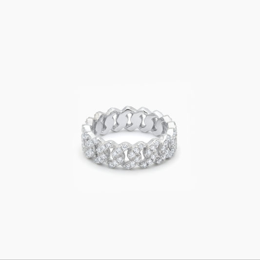 Slim Iced Cuban Link Ring Silver