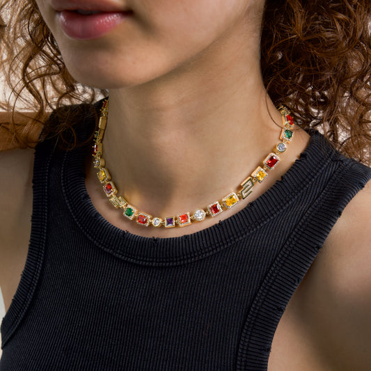 Multi Gemstone Chain 8mm Gold