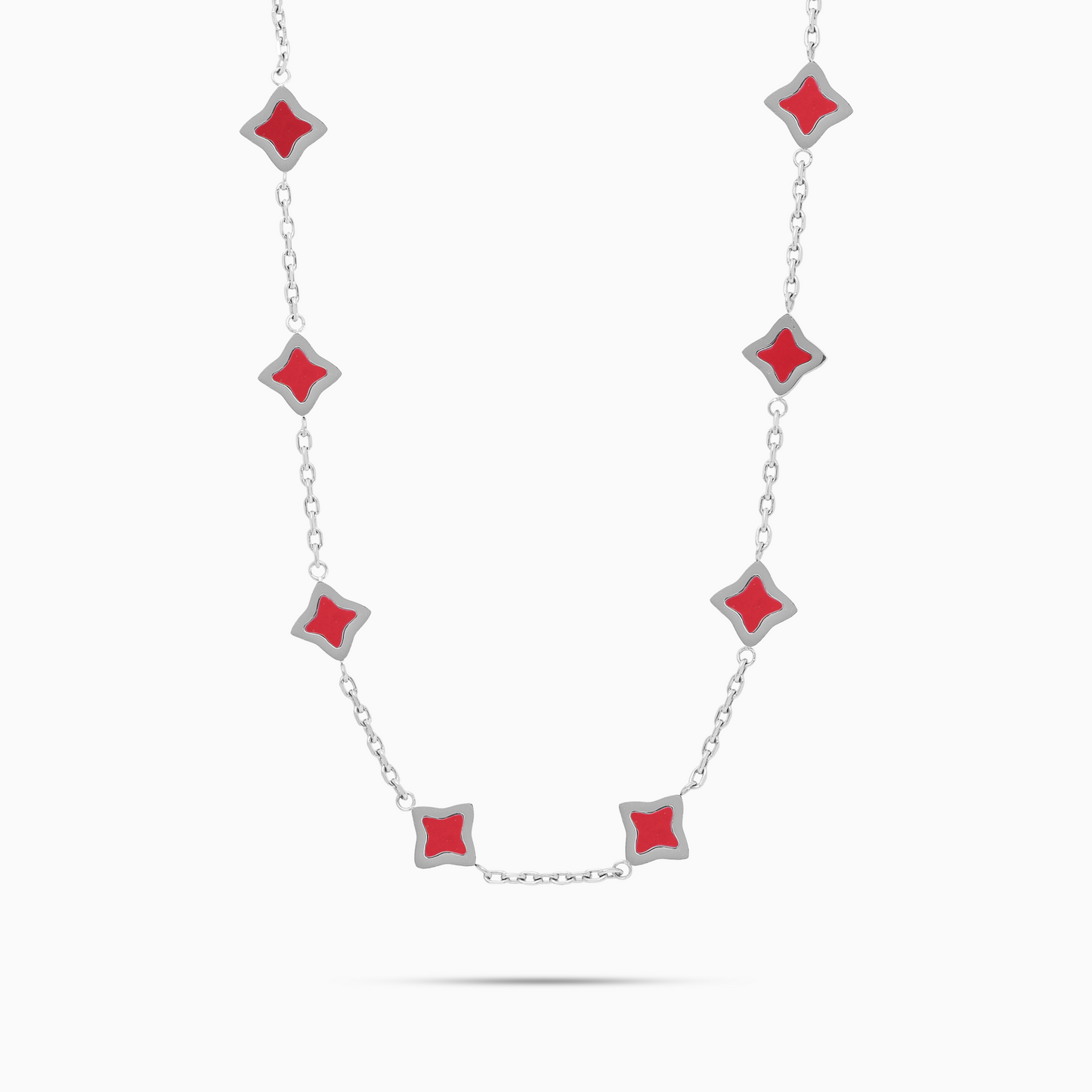 Silver Flower Cable Chain - Red