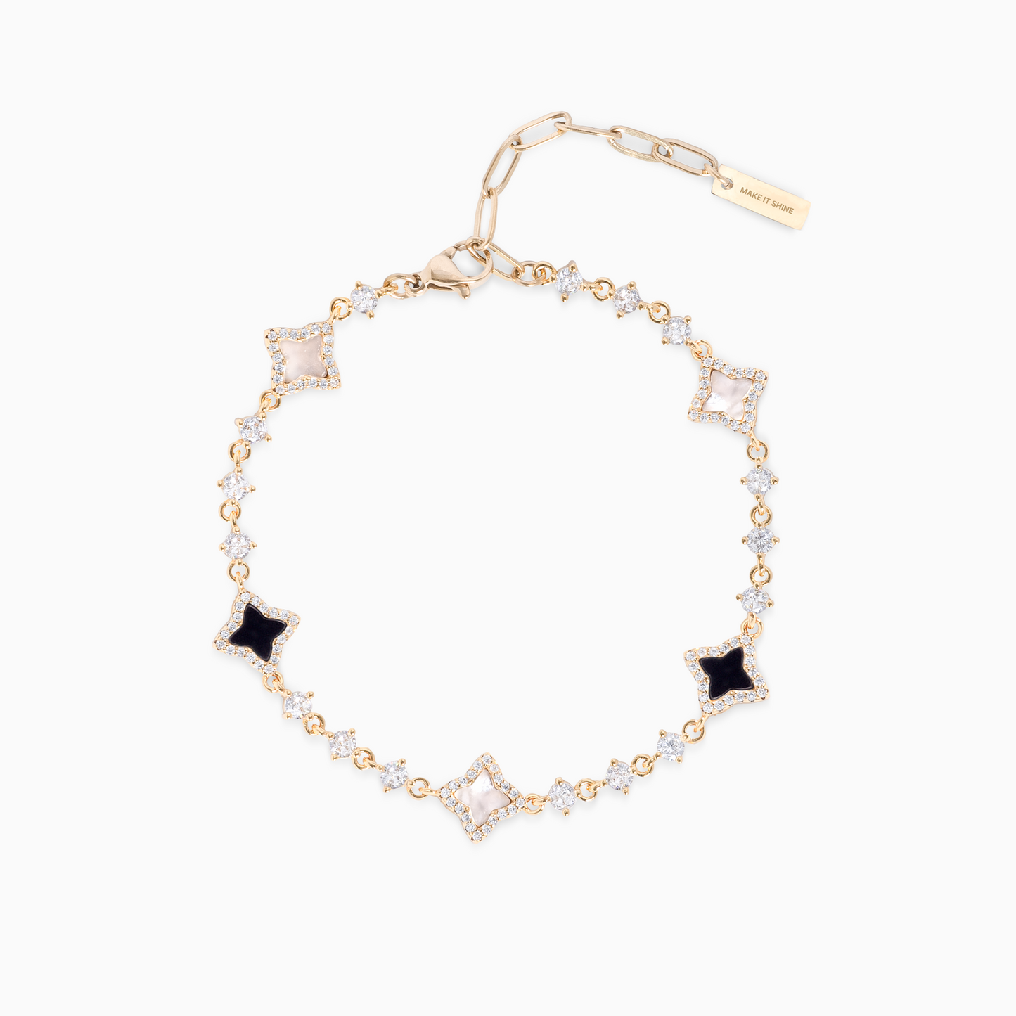 Gold  Flower Tennis Bracelet - White & Black