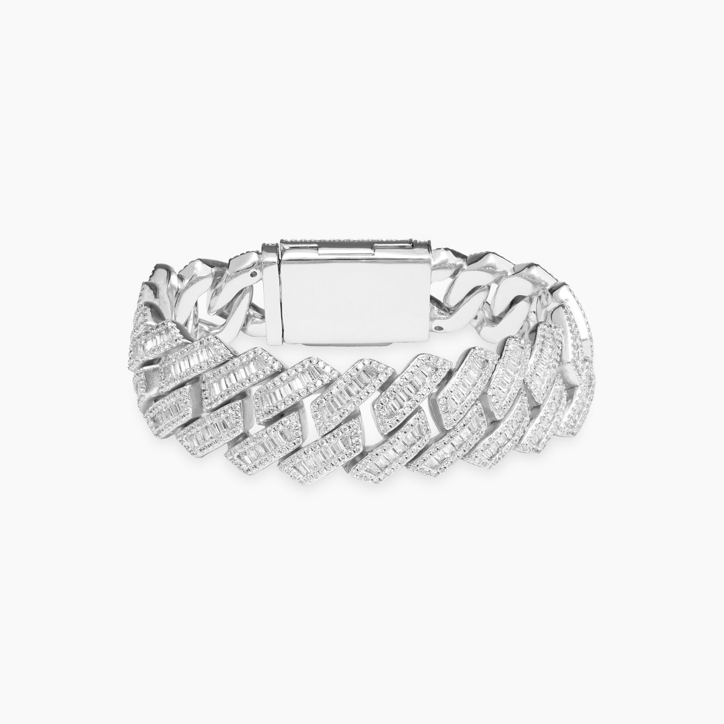 Prong baguette link bracelet 19 mm silver